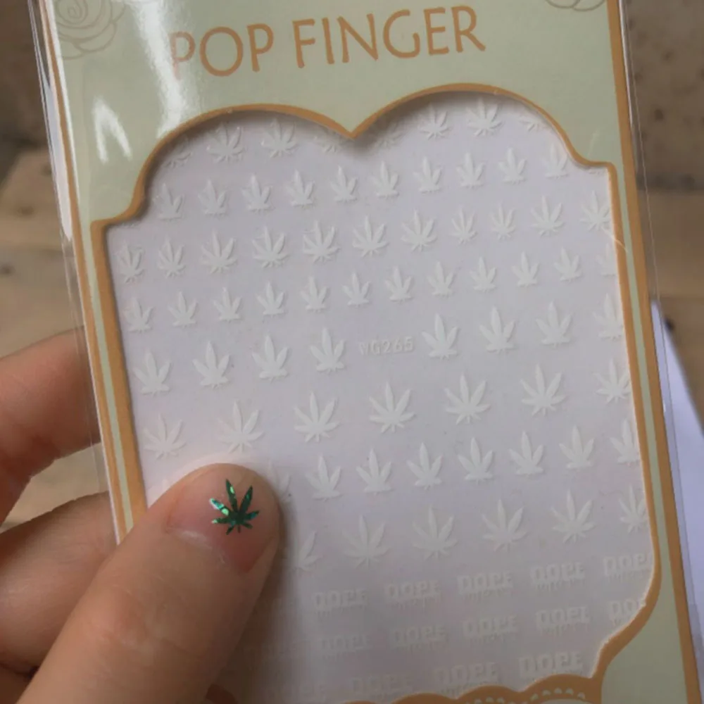 Holographic Girls Mixed DIY Nail Tips Acrylic Manicure Decoration Self Adhesive Nail Stickers Weed Leaf Designs 2