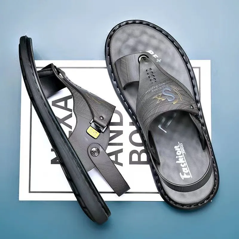 Herr lädersandaler för sommar strand flip-flops casual_voghion.com