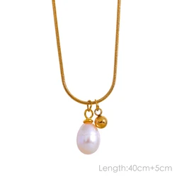 Yhpup Tarnish-Free Natural Pearl Beaded Chic Exquisite Necklace with Stainless Steel Minimalist Charm (YH495A)