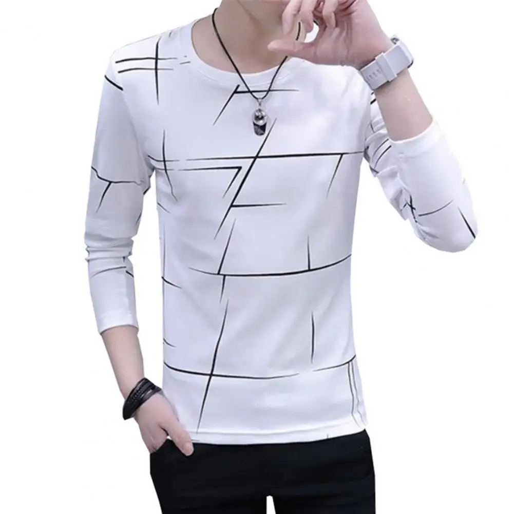 

Trendy Autumn Tops Comfortable Men Tops Round Neck O Neck Friendly to Skin Autumn T-shirt Warm