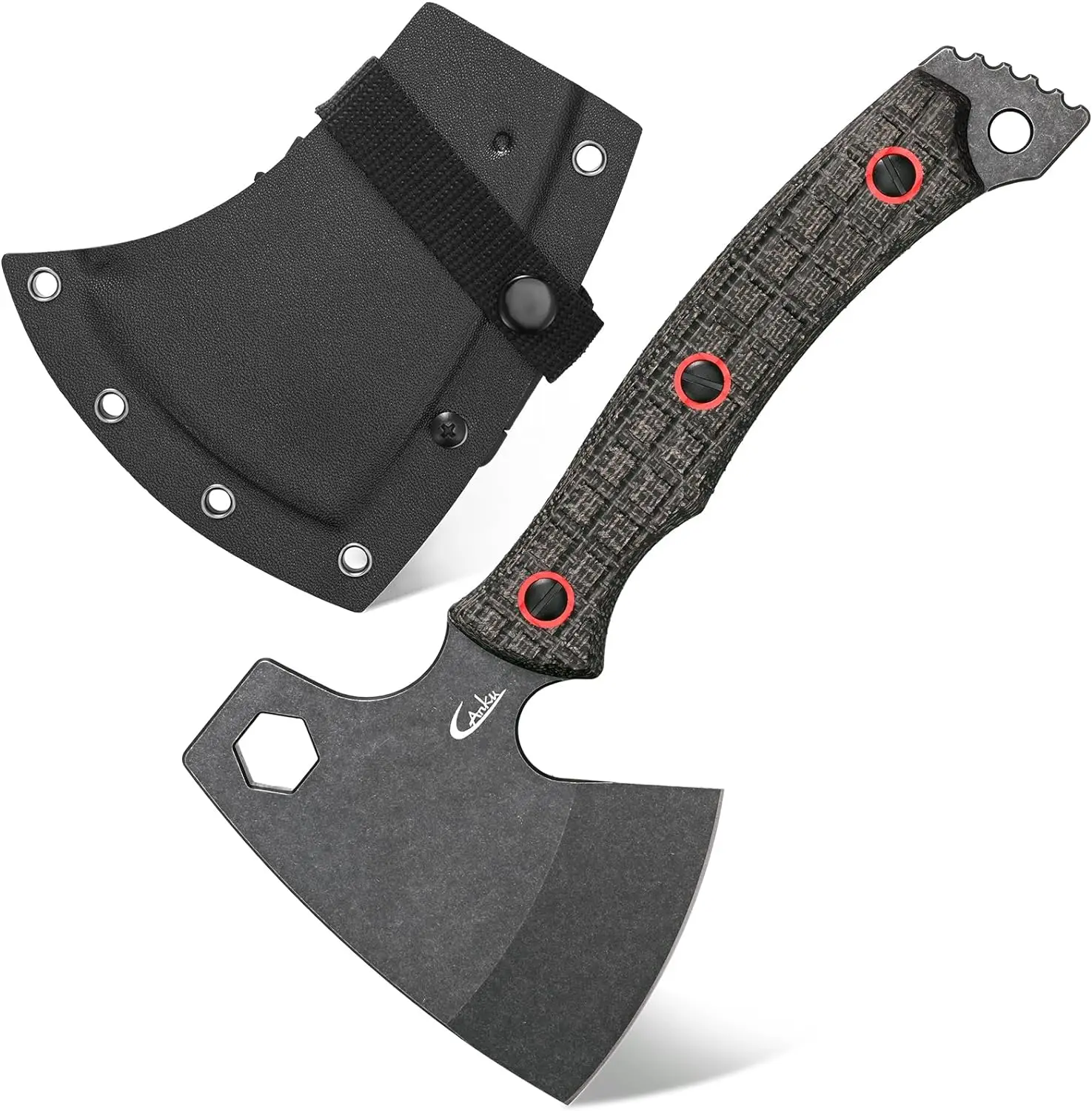 

Eafengrow C1393 Camping Axe,DC53 Steel Micarta Handle Bushcraft Chopping Split Wood Survival Multitool Axe Hatchet Hex Wrenches