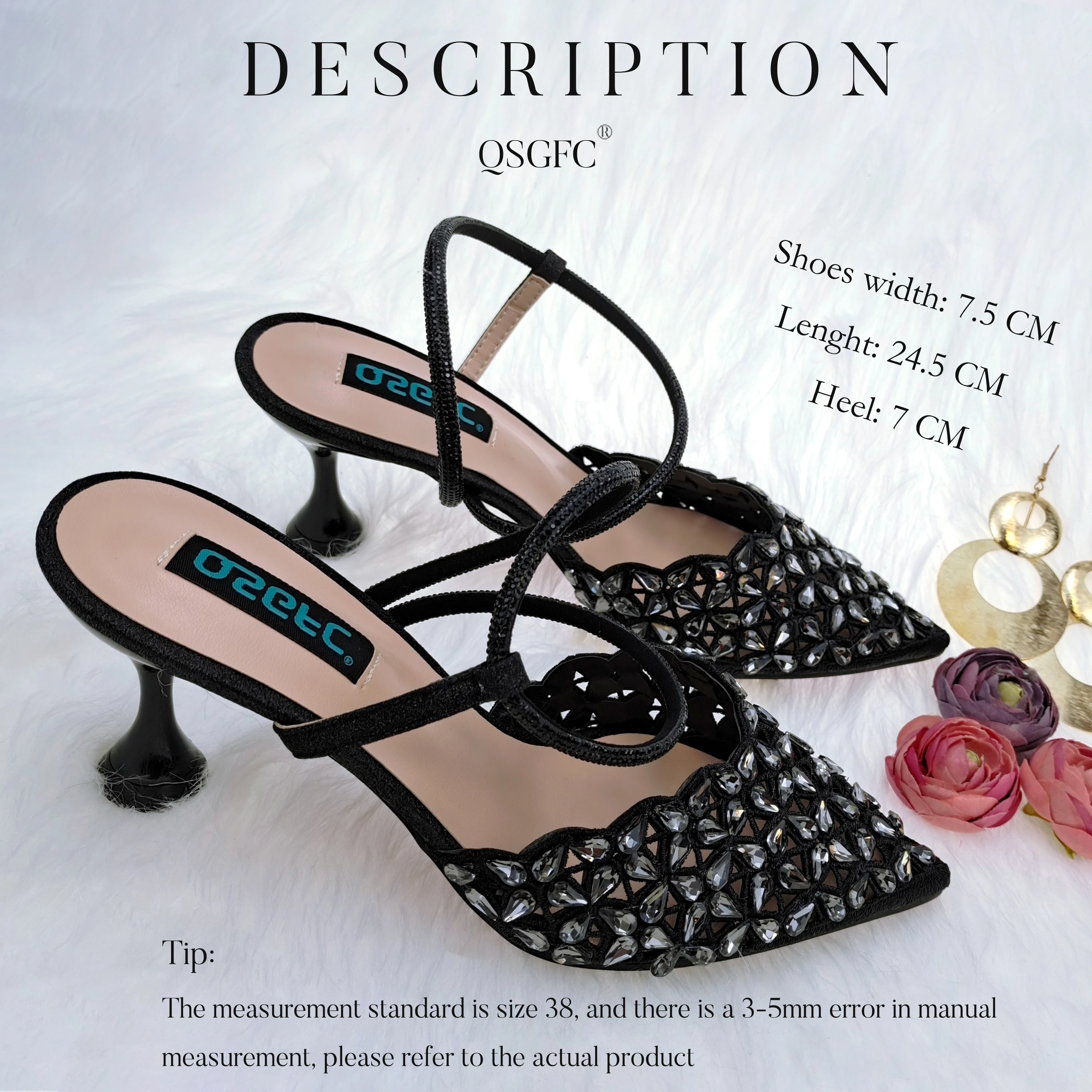 QSGFC Crystal Decoration Style Wine Glass Heel Friends Party Shoes Nigerian Fashion Ladies Shoe And Bag For Wedding