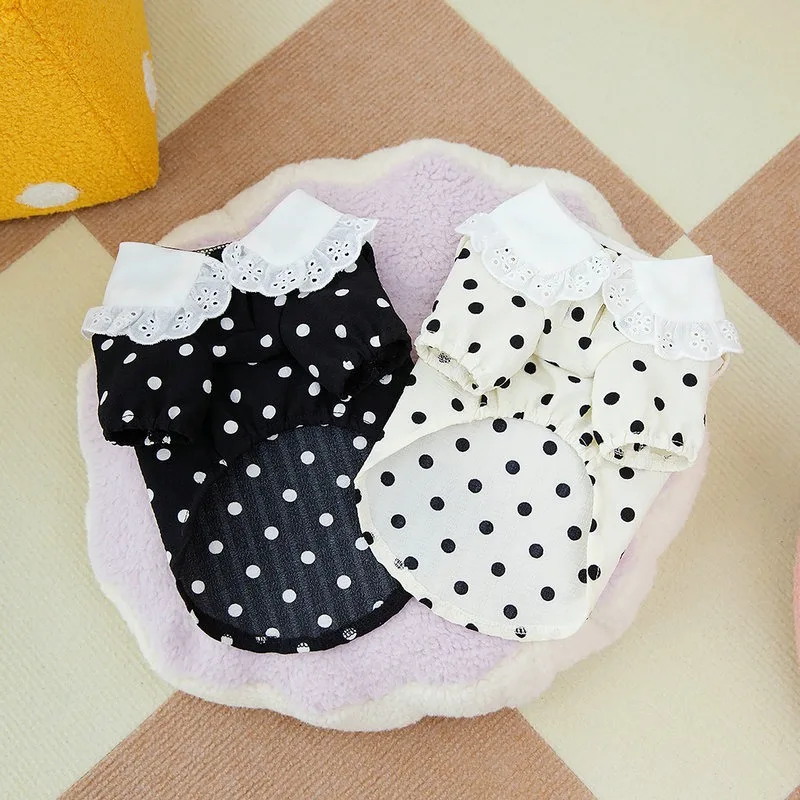 

New Dog Shirt Summer Pet Polka Dot T-Shirt Thin Breathable Puppy Cardigan Yorkshire Teddy Two Legs Clothes Pet Clothing