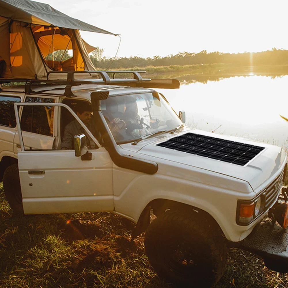 รูปสินค้า แผงโซลาร์เซลล์ยืดหยุ่น 100W กันน้ำ ชาร์จแบตเตอรี่ 12V ได้ทุกที่