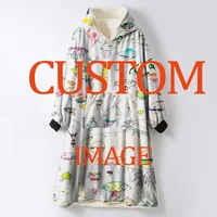 Custom Photo Logo Cartoon Anime Flannel Blanket Hooded Sweater Kids Adult Soft Warm Home Casual Wear Pajamas 1