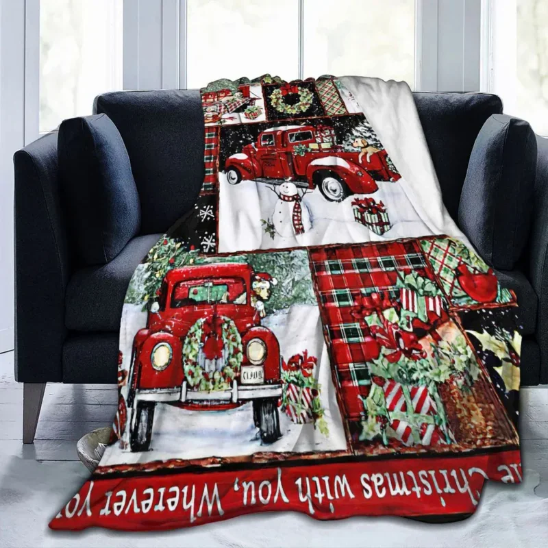 

Nordic Red Truck Flannel Blankets Merry Christmas New Year Fashion Throw Blankets for Bed Sofa Couch Quilt