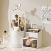 360° Rotating Cosmetic Brush Shelf Organizer Cosmetic Display Case Desktop with Drawer Storage Organizer For Living Room Bedroom 1