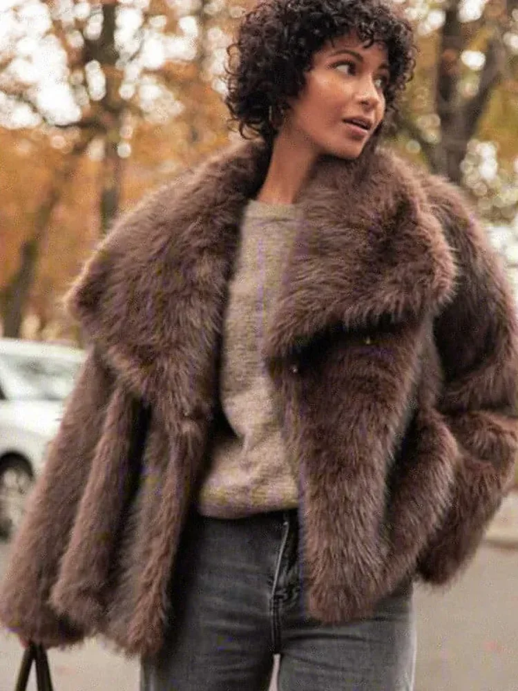 Fashion Thicken Warm Full Sleeve Fur Coats For Women Elegant Stand Collar Solid Cropped Jackets 2025 Lady Street Outerwears New 6