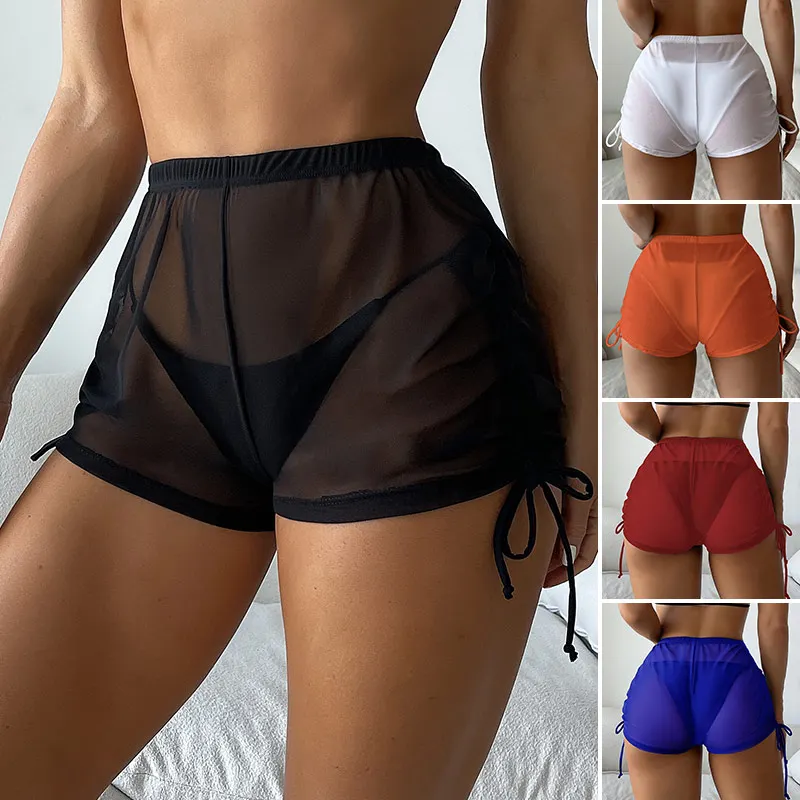 

New Summer Mesh Shorts Drawstring High Waist Transparent Short Pants Beach Bikini Swimming Trunks Women Breathable Shorts