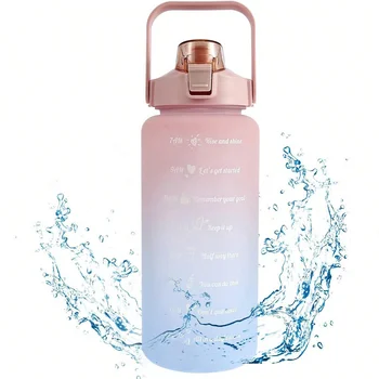 2L large capacity water bottle bouncy silicone straw cup with scale gradient frosted water cup suitable for outdoor sports