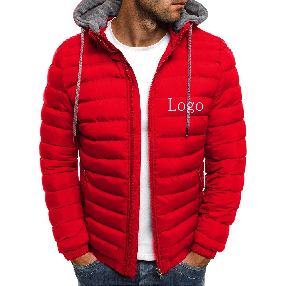 2023 autumn and winter new custom Logo printing zipper thick warm cotton fashion coat men's hat solid color cotton-padded jacket