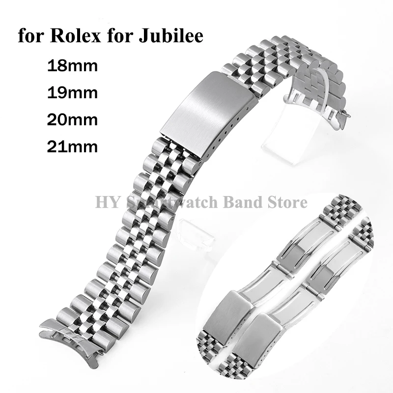 Stainless Steel Watch Strap with Curved End and Folding Buckle