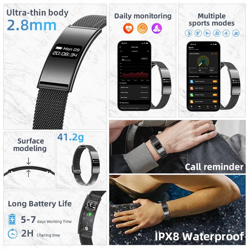 LIGE Ultra-thin Fashion Smart Wristband Pedometer Health Women Men Sports Waterproof Watch Heart Rate Blood Oxygen Bracelet 2026