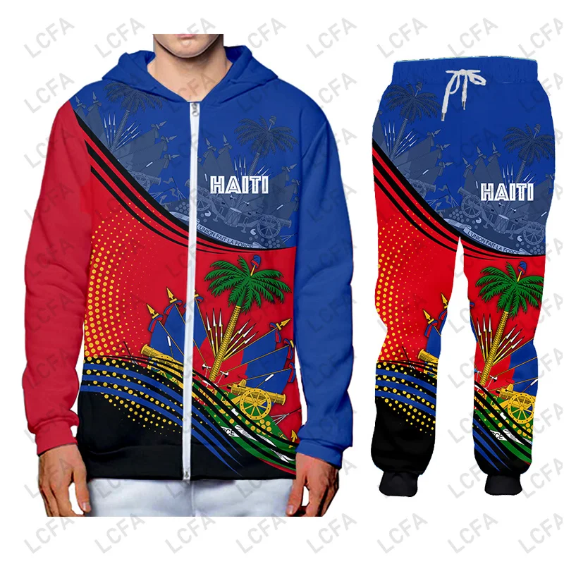 Emblem Flag Caribbean Sea Haiti Island Retro Hoodies Jacket Tracksuit Men 3D Print Pants CUSTOM Sweatshirt Unisex Clothes 6