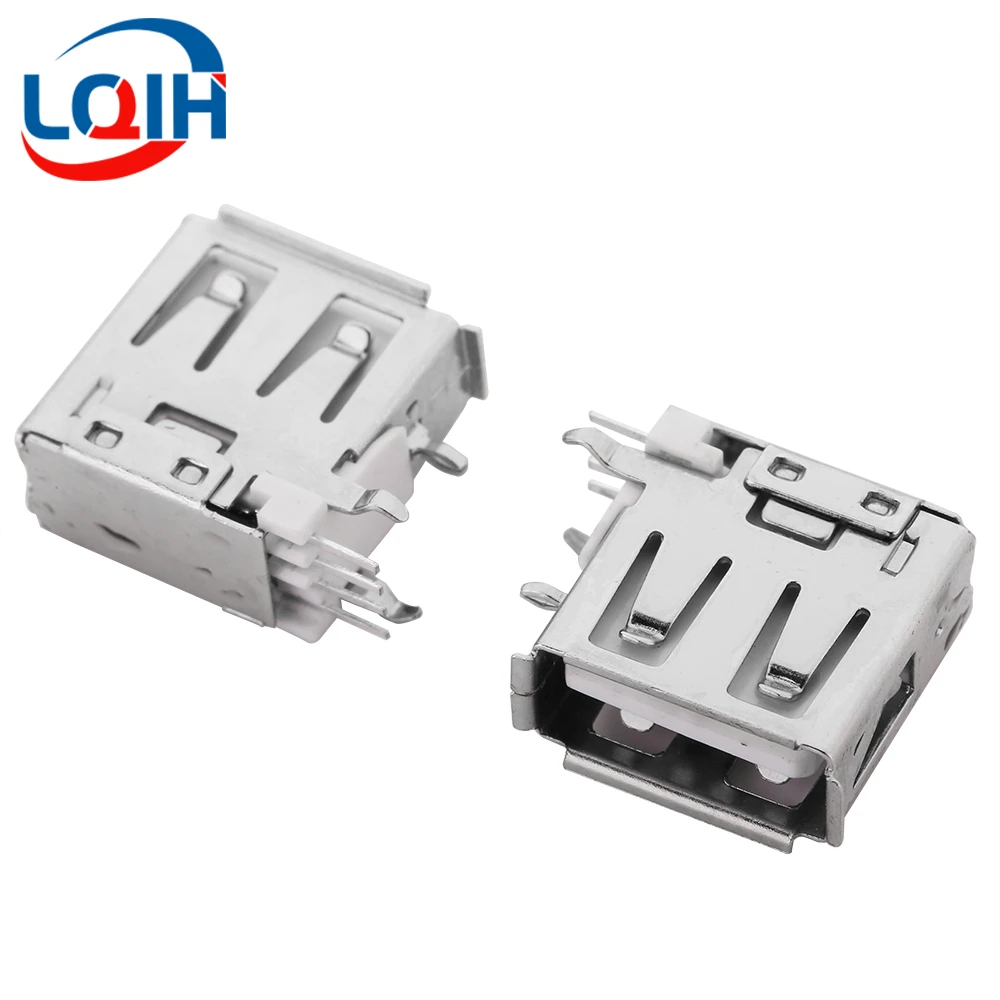 

10PCS USB Side Plug Short Body Female Socket 90 Degree Curved Foot Crimped USB Female Socket Plug-in Connector