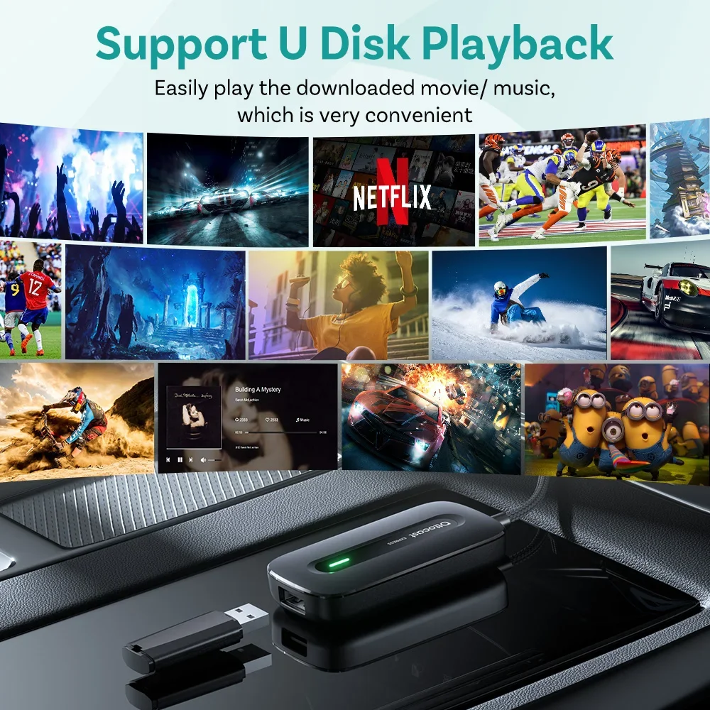 Ottocast Play2Video Pro Ai Box Wireless CarPlay Android Auto Adapter Built in Youtube Netflix IPTV for Car with Wired Carplay