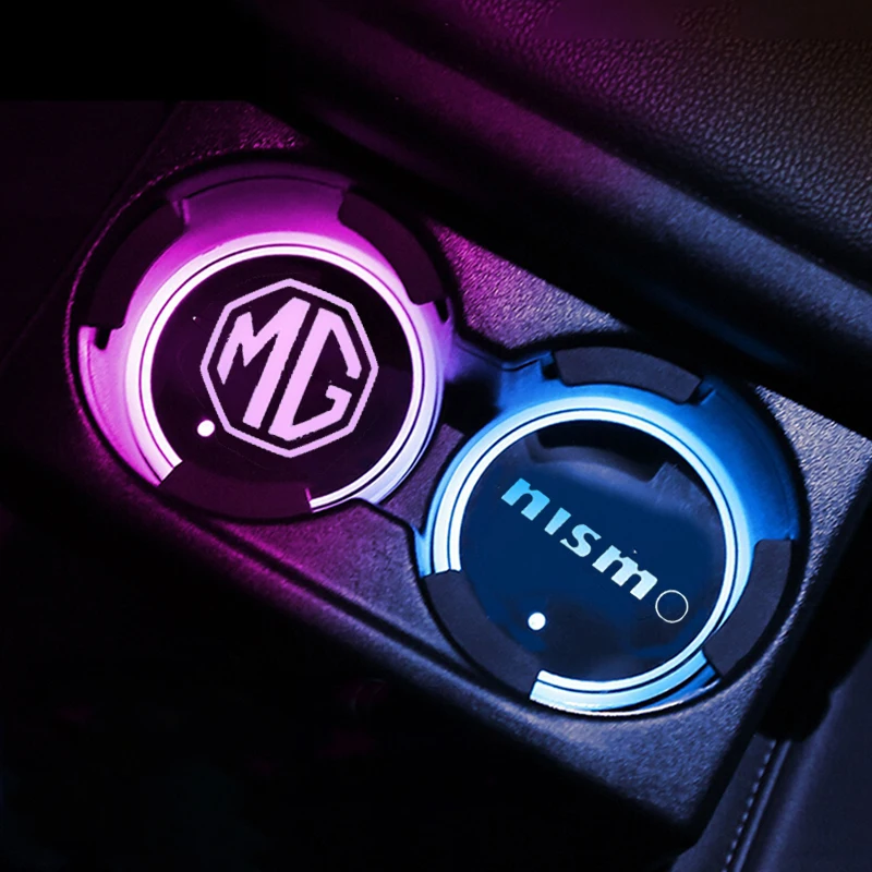 1pcs Car LED Coasters 7 Color Luminous Cup Mat For Dacia Duster 2016