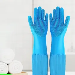 Pet Grooming Enhanced Anti - Bite Silicone Cleaning Gloves (Blue)