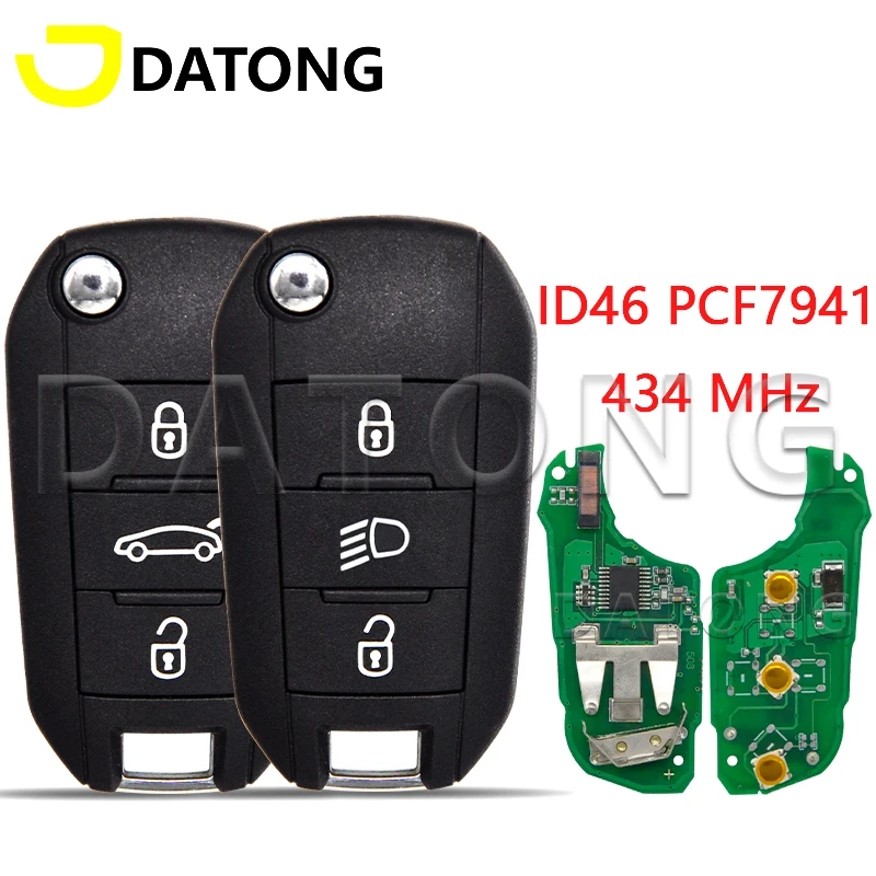 Datong World Car Remote Control Key For Peugeot 208 2008 301 308 508 5008 Citroen C-Elysee C4-Cactus 434MHz ID46 PCF7941 Chip kigoauto ce0523 flip remote key 2 button va2 434mhz pcf7941 ask for peugeot 207 307 407 807