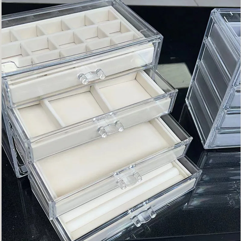 Transparent Jewelry Box Acrylic Women' Earrings  Necklace Brace Bracelet Tray Jewelry Boxes Display Stand Rings Case Organizer