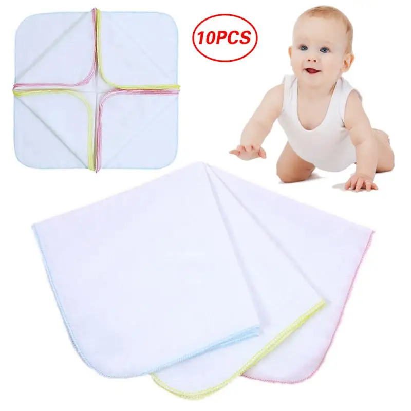 10 Pcs Pure Cotton Baby Saliva Towel White Gauze Cloth Newborn Square Food Grade Cotton Fabric Baby White Gauze Handkerchief