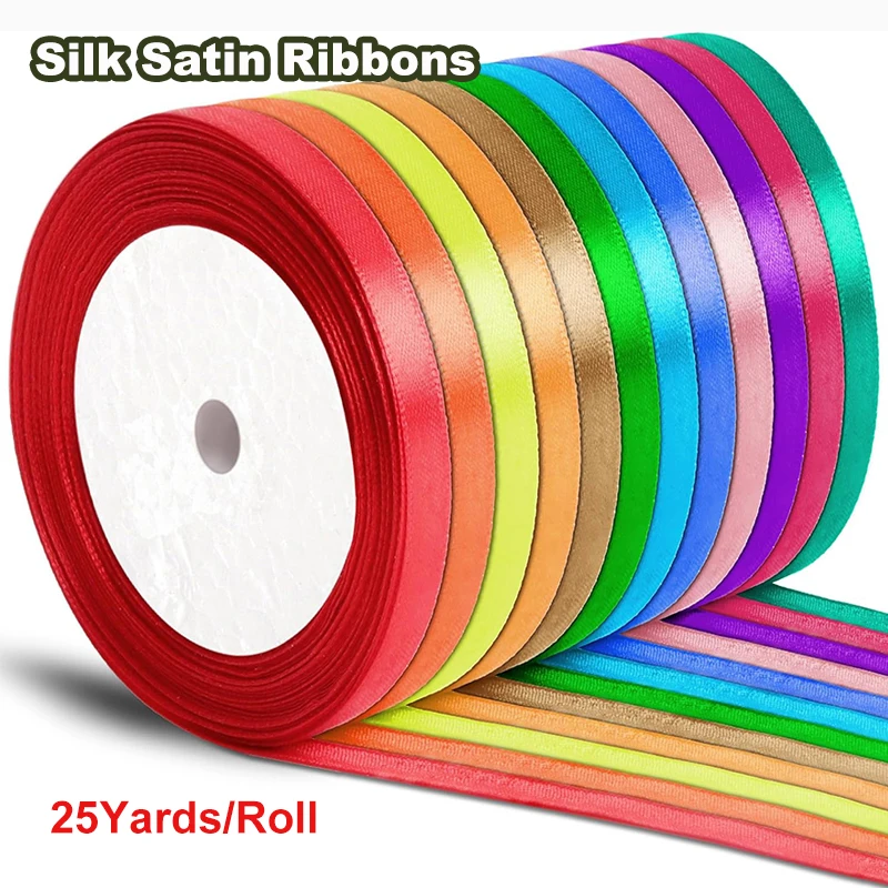 

25Yards/Roll 6mm 10mm Silk Satin Ribbons For DIY Crafts Bow Handmade Gift Wrap Party Christmas Wedding Decoration Supplies