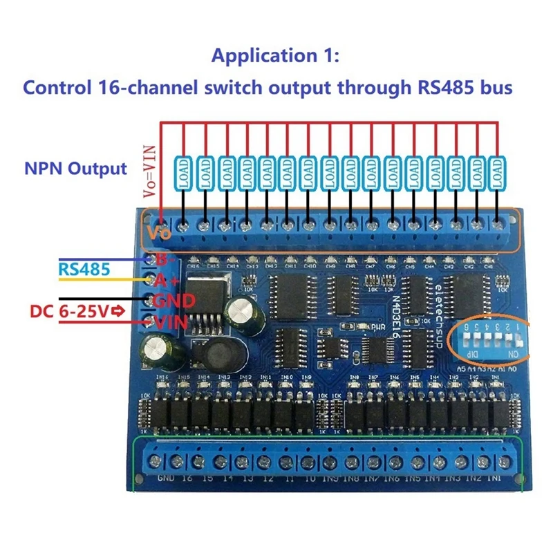 DC 12V 24V 16 Է 16  RS485   ġ PLC IO Ȯ , Modbus RTU 