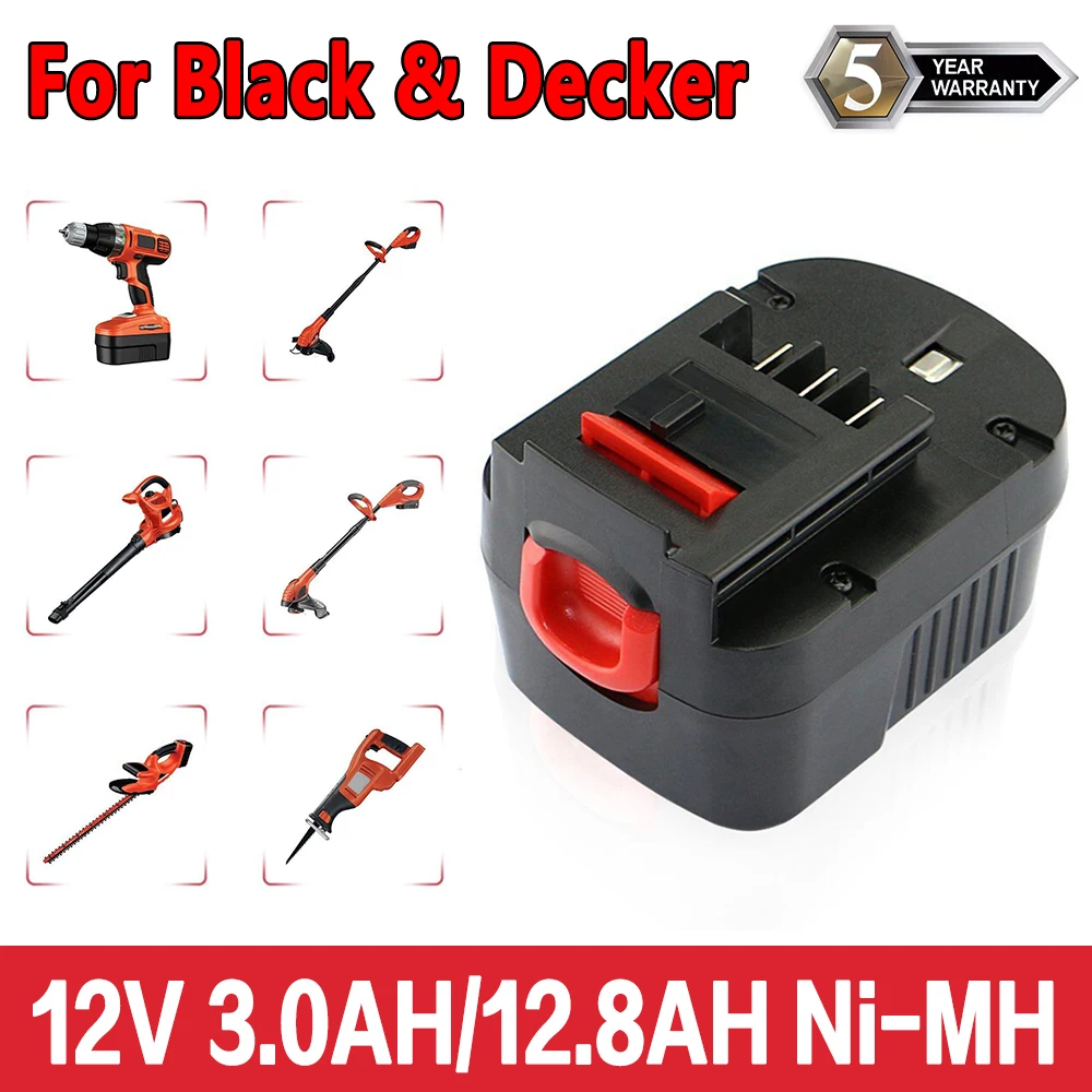 Batteria Ricaricabile 12V 12800Mah Per Black & Decker A12 A12Ex Fsb12 Fs120B A1712 Hp12K Hp12 Ni-Mh Batteria Di Ricambio Per Trapano