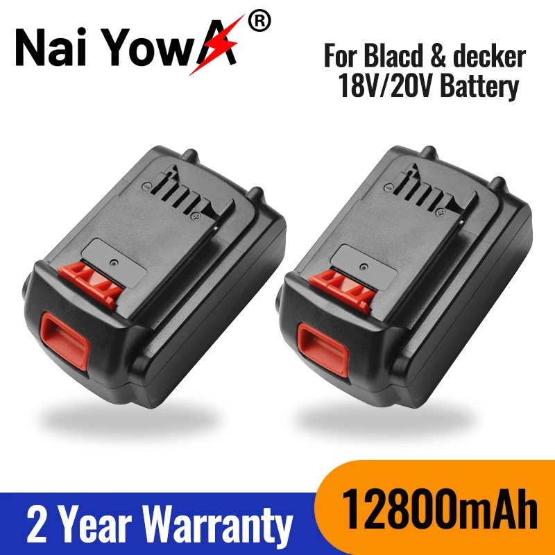 

100% New Brand 18V/20V 12.8Ah Li-ion Rechargeable Battery for BLACK&DECKER LB20 LBX20 LBXR20 Power Tool Replacement Battery