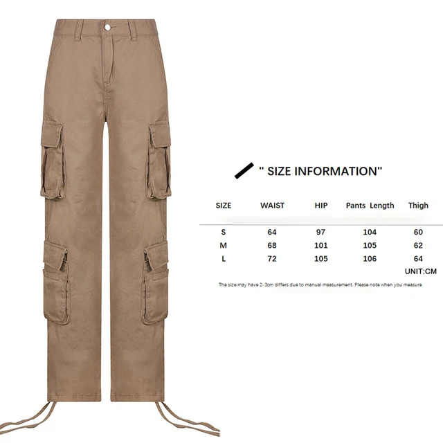 Casual Baggy Jeans Women Loose Low Waist Retro Overalls Hip Hop Streetwear Straight Denim Pants Wide Leg Y2K Cargo Pants 0020003-Khaki