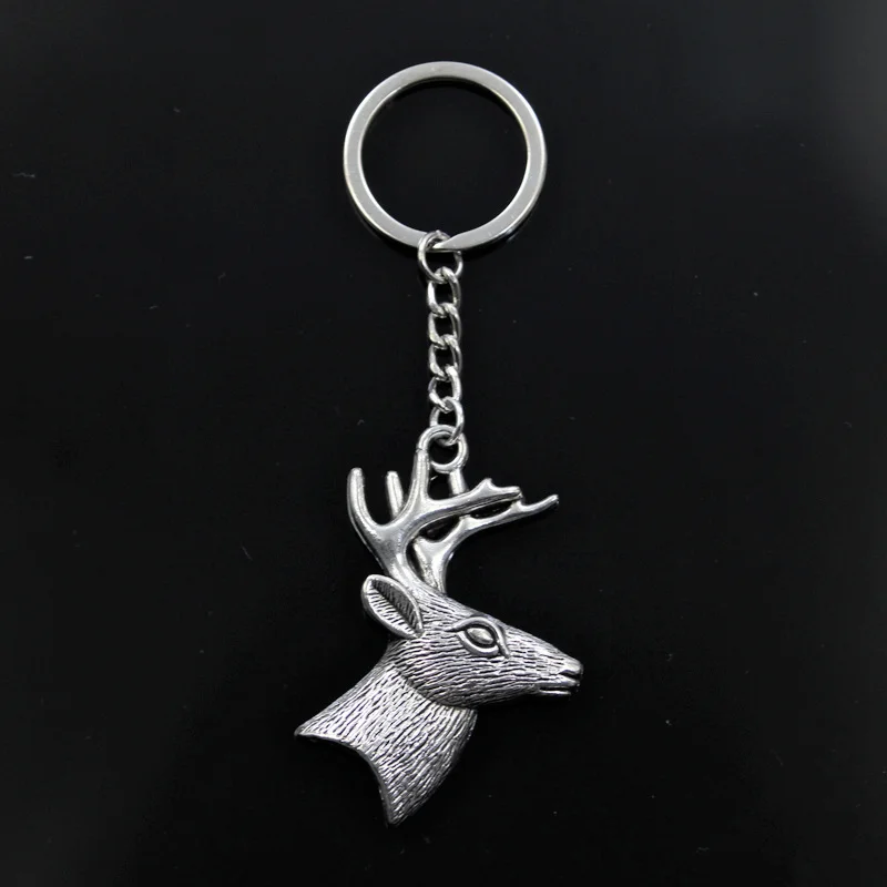 New Fashion Keychain 60x43mm Christmas Sika Deer Pendants DIY Men Silver Color Car Key Chain Ring Holder Souvenir For Gift