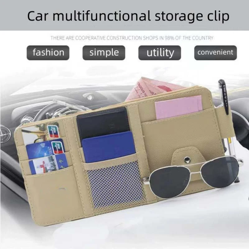 Car visor storage bag Card holder Glasses holder Multi-function ticket storage bag Leather car interior