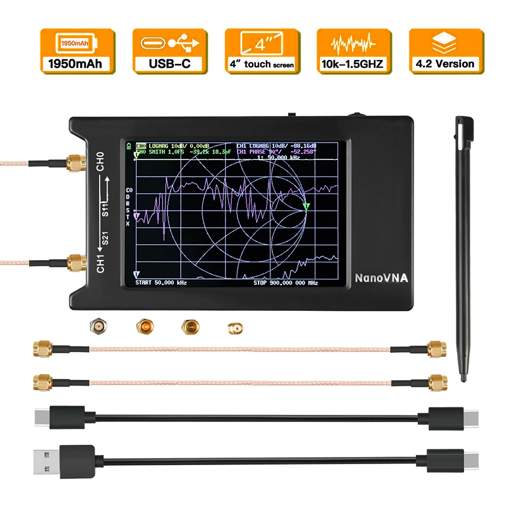 NanoVNAH4 4inch Vector Network Analyzer 10k1.5GHz HF VHF UHF Antenna