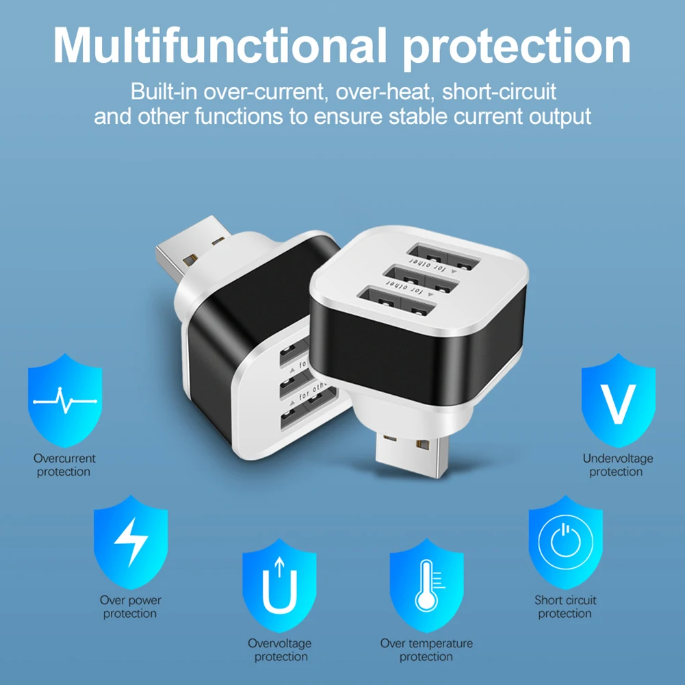 

3 Port USB Slots Hub Adaptor USB 3in1 2.0 Multiple Can Only Charge, Not Transfer Data USB Extender 3.1*3.1*3.5CM Battery Charger