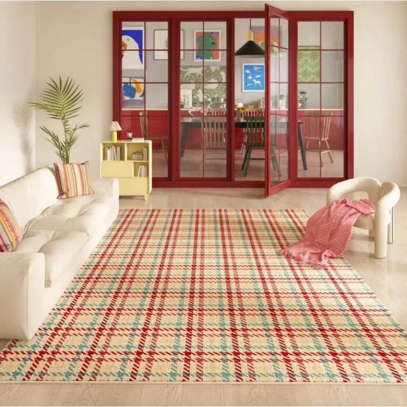 Retro Plaid Living Room Carpet Simple Literary Color Splicing Bedroom Rug Modern Fashion Sofa Coffee Table Mat 러그 Ковер Alfombra