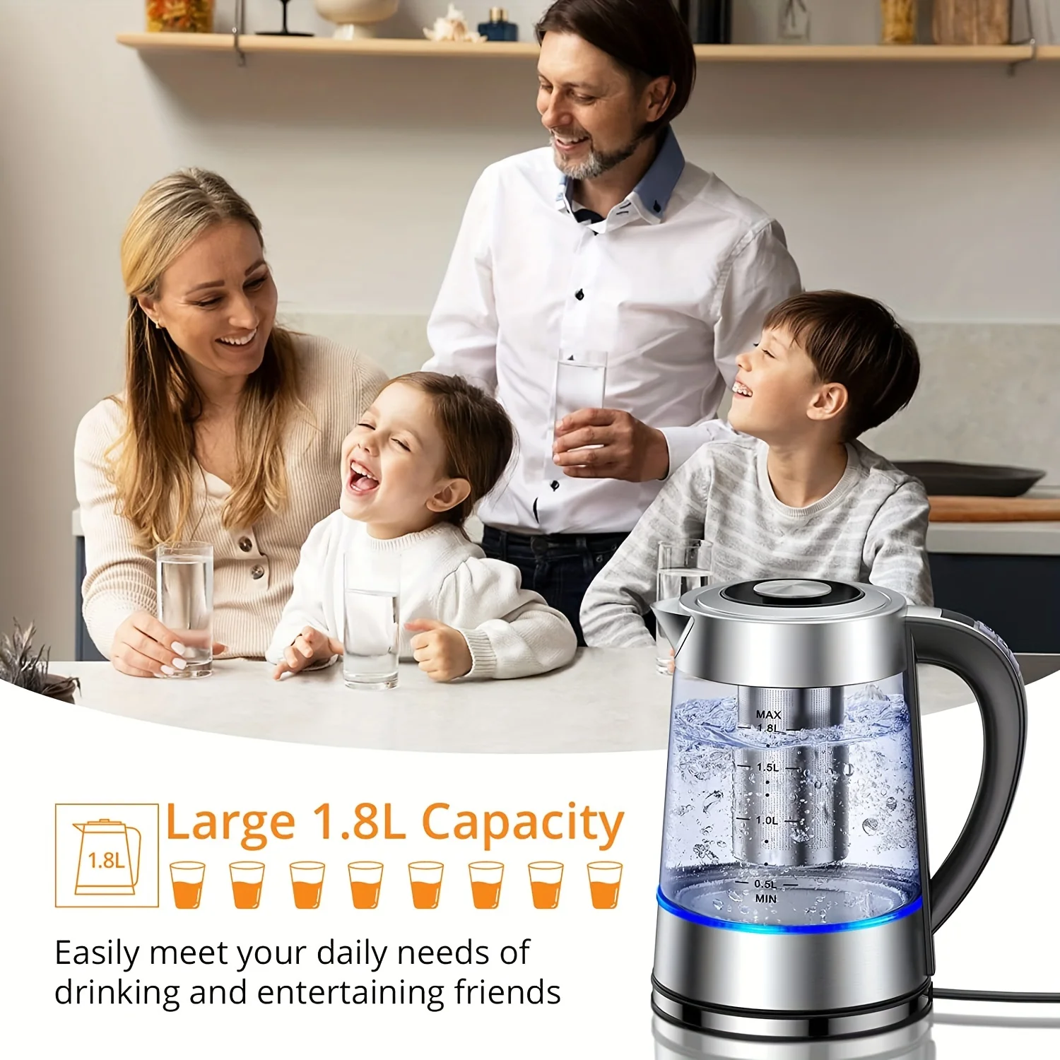 1.8L Electric Kettle with 12 Temperature Settings and 24 Hour Insulation - Stainless Steel Strainer 3