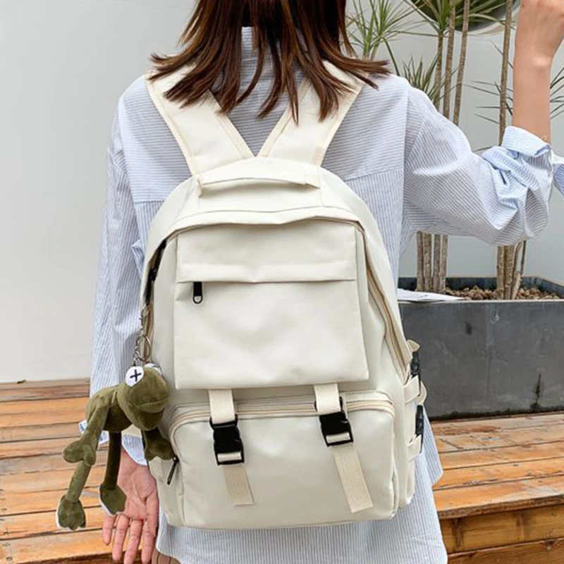 

2023 New Women's Schoolbag Solid Colour Preppy Style Females backpacks Student Fashion Shoulder Bag