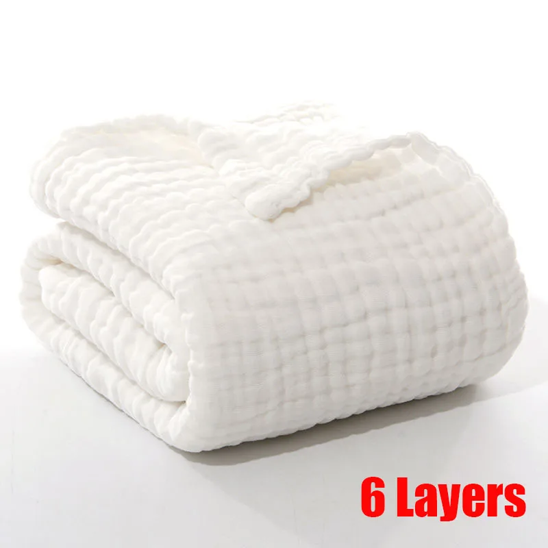 Plush Cotton Baby Towel Blanket & Swaddle with 6-Layer Gauze