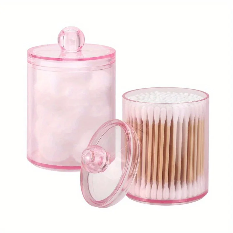 Dispenser porta Qtip con coperchio in bambù Contenori per barattoli da farmacia in plastica trasparente da 10 once per vanà, trucco, organizer, bagno  15
