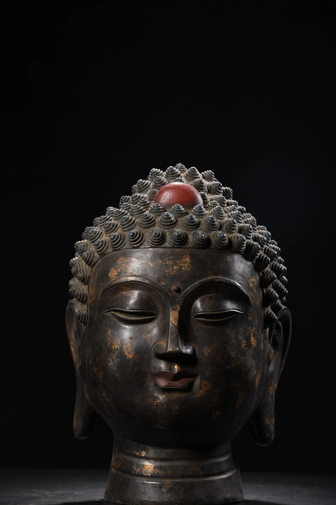 

15"ibetan Temple Collection Old Bronze Cinnabar Mud gold Shakyamuni Buddha Head Amitabha Worship Hall Town house Exorcism