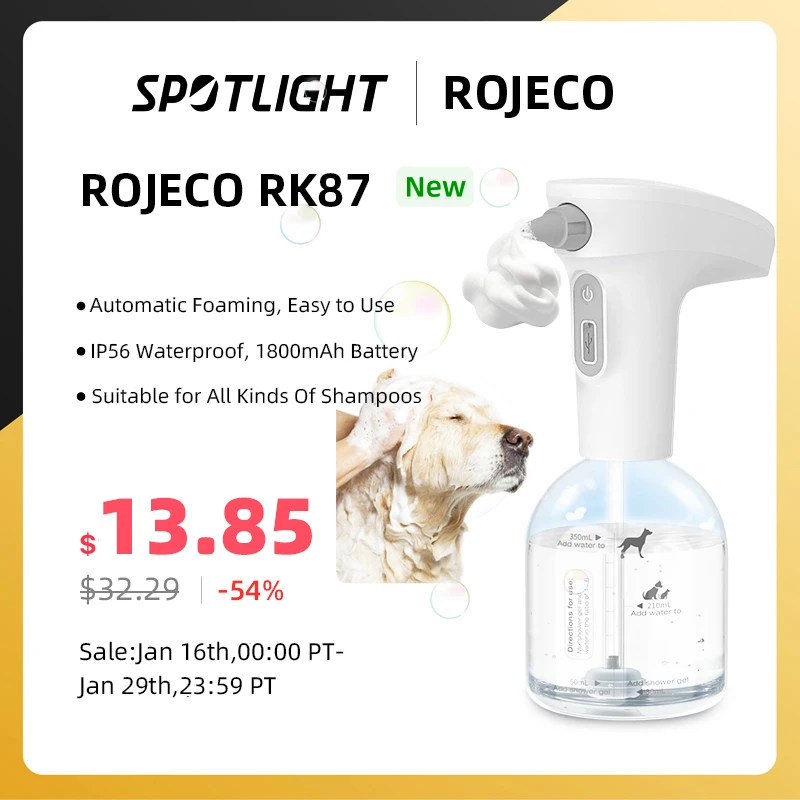  ROJECO Cat Automatic Soap Foam Dispenser Electric Pet Smart Bathroom Liquid Soap and Shampoo Dispenser For Dog Shower Dispender