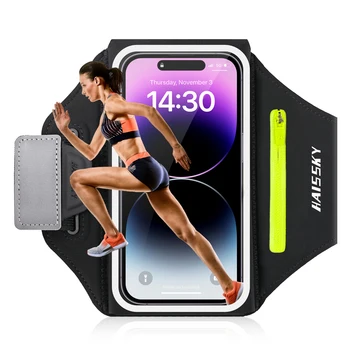 Haissky Running Sport Armband For iPhone 17 16 15 14 13 Pro Max Air Plus Outdoor Workout Zipper Pocket Touchscreen Arm Bag Pouch