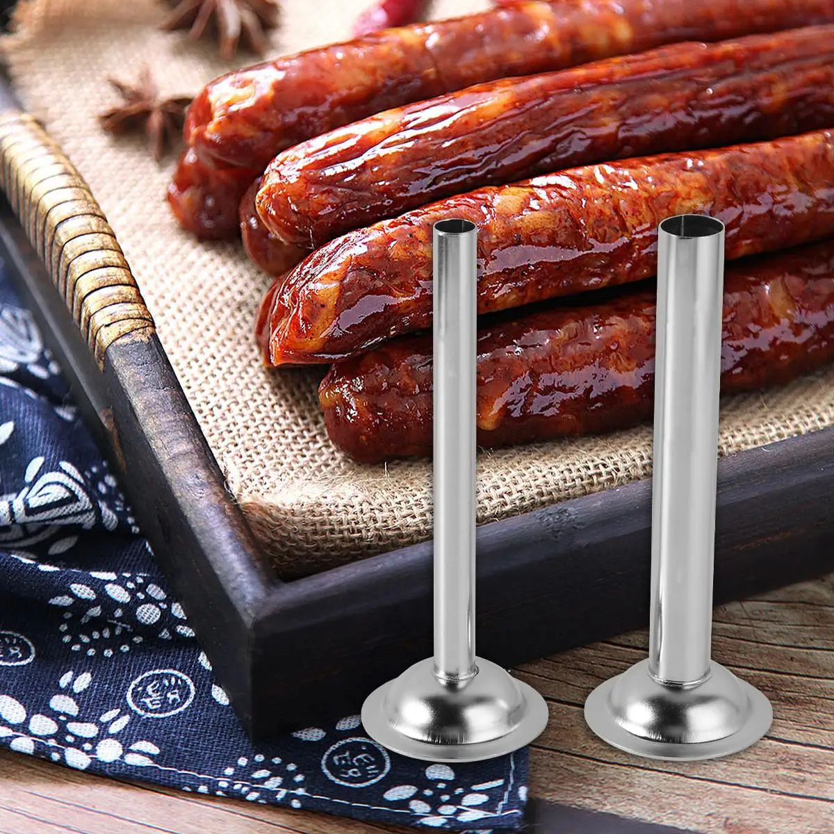 2 PCS/Set Sausage Retainer Ring Machine Tube Kit Steel Filler Household Easy Cleanup Maker