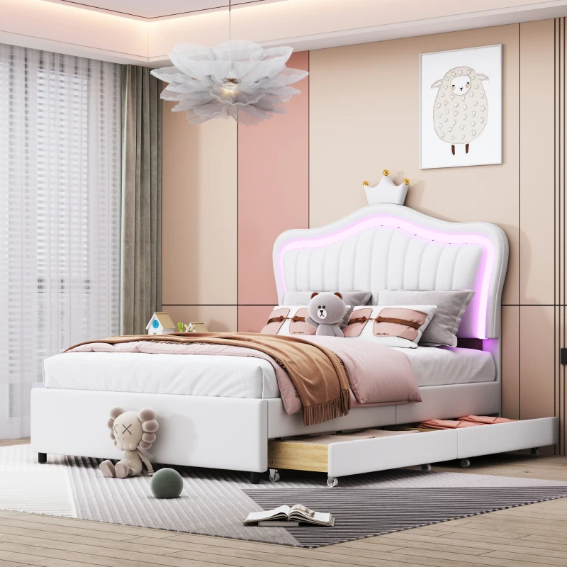 Modernes Polsterbett 90x200 Cm Mit LED-Licht & USB – Samtstoff, Stauraum, Lattenrost, Für Kinder & Jugendliche