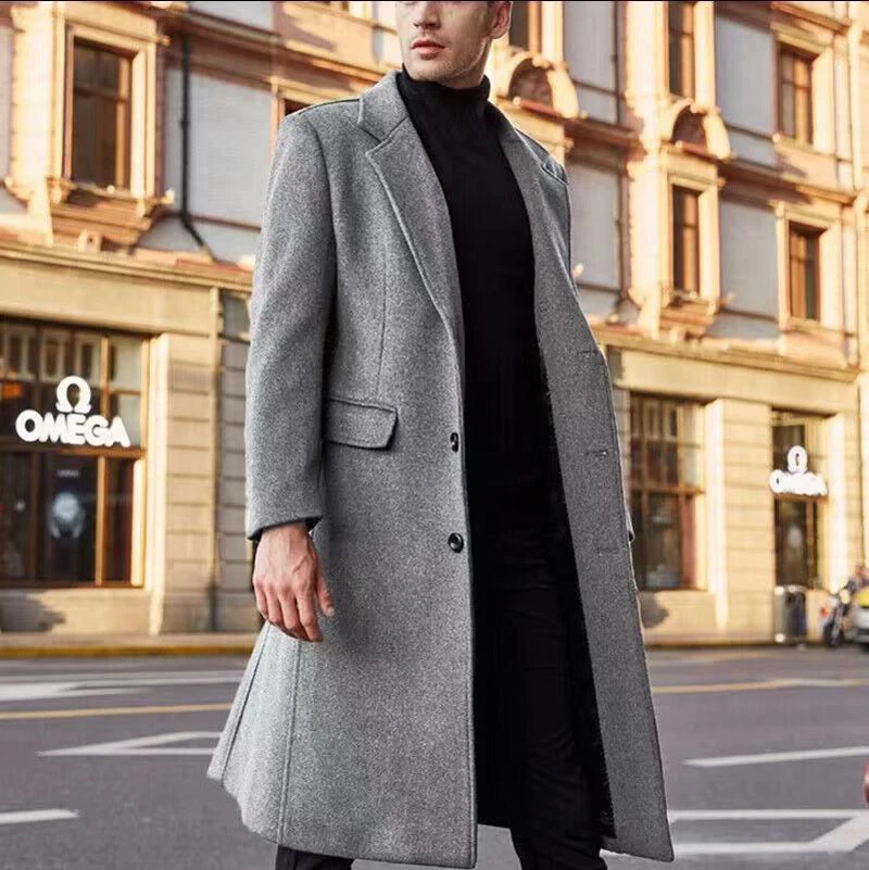 Winter Men Overcoat Vintage Long Trench Men Turn-down Collar Jacket Coats Mens Cardigan Long Solid Windbreak Clothing Outwear