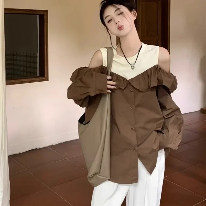 韓国人気[PLEASENOFOLLOW]KACY LETTERING LONG OFF SHOULDER TOP Please No Follow Casey Lettering Long Off Shoulder White #플