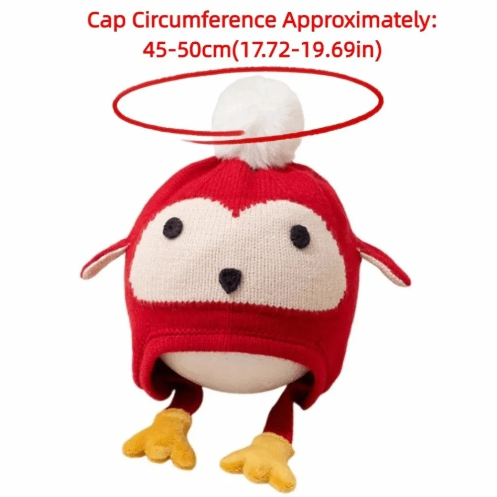 Kawaii Cartoon Beanie Caps Thickened Coldproof Winter Pullover Hats Strap Design Keep Warm Baby Ear Protection Hat