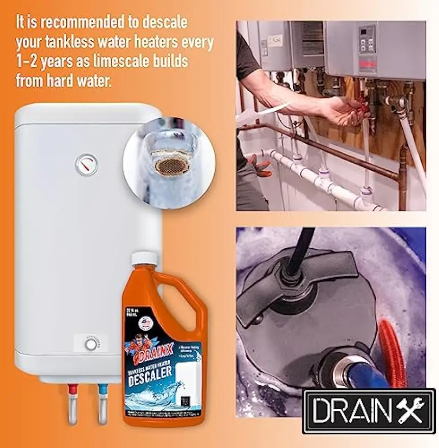 Tankless Water Heater Flushing Kit with Eco-safe Liquid Descaler Solution,  Steel Hoses, 1/6HP Extra Strength Pump