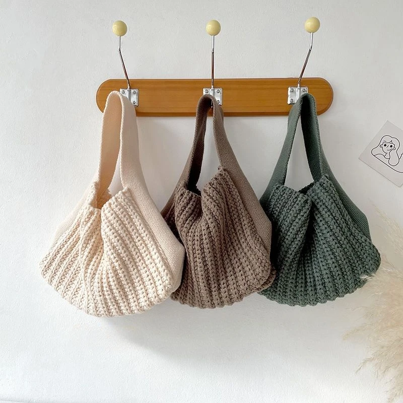 Kids Boys Girls Cute Hand Bags 2024 New Fashion Children Knitted Shoulder Bags Baby INS Solid Hand Bags Japanese Korean Style 2