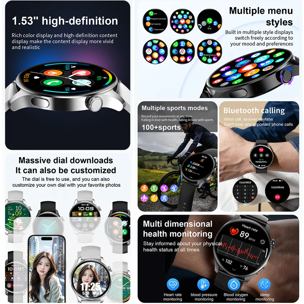 For Huawei Smart Watch 1.53 Inch 360*360 HD Bluetooth Call Watch Outdoor Sports Fitness Smartwatch For Men Women Android IOS